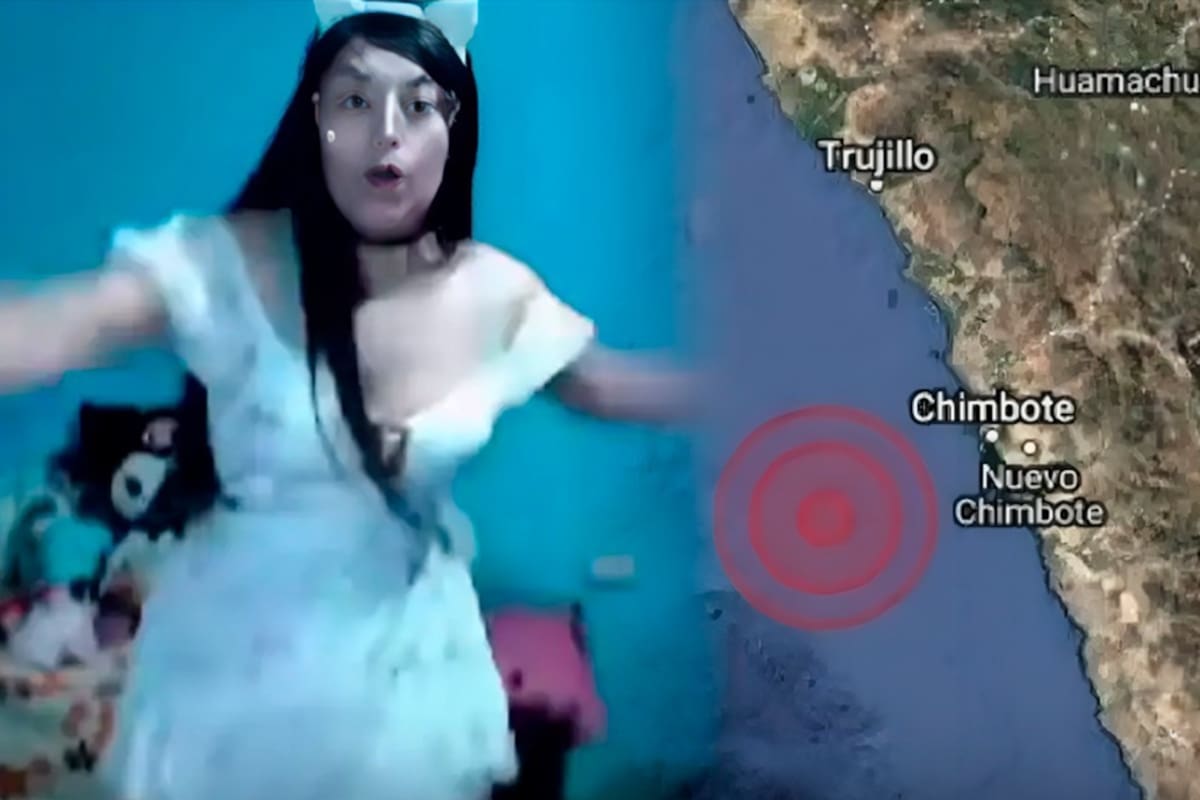 Payasita Zing en vivo junto al mapa del epicentro del sismo en Chimbote
