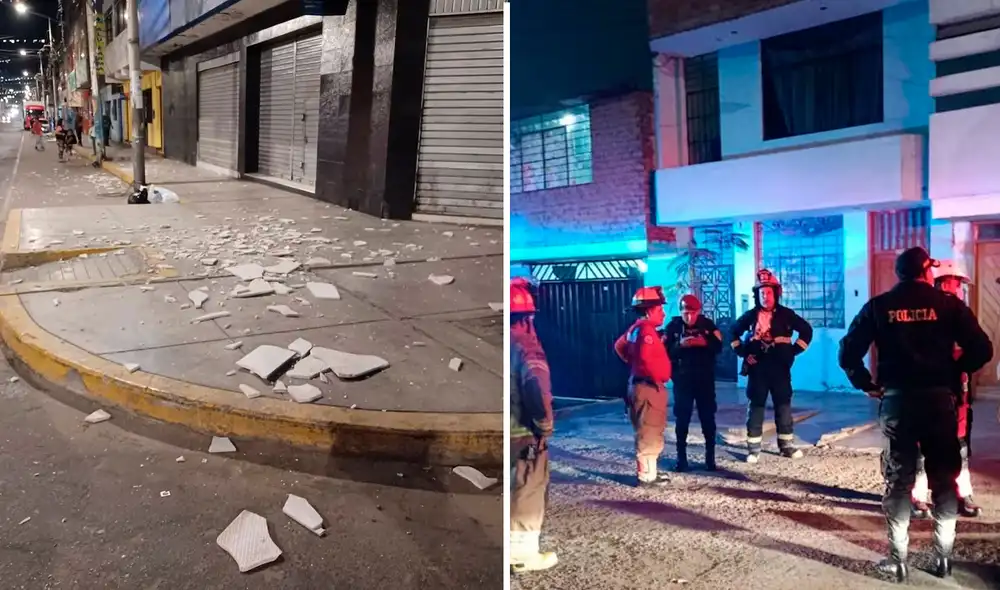 Chimbote la noche del sismo real de magnitud 6.0, con daños en la vía pública y equipos de emergencia